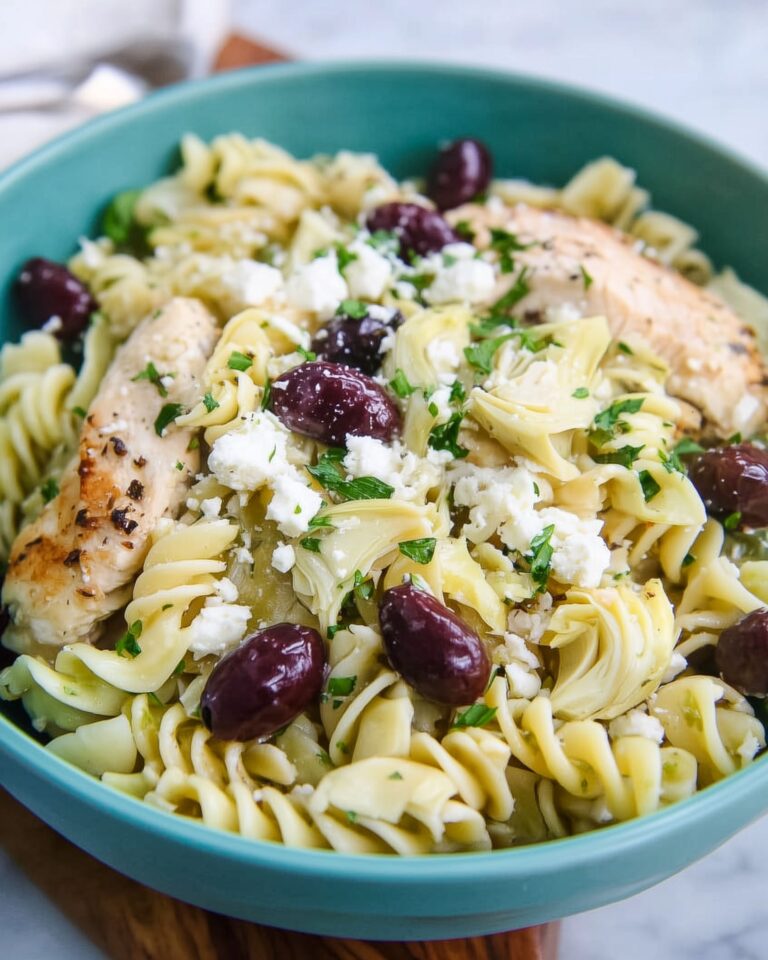 Greek Chicken Pasta with Olives and Feta