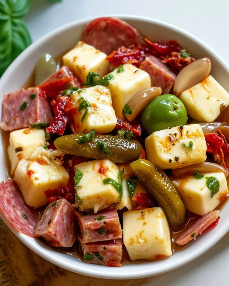 Delicious marinated cheese with salami and pickles served on a platter