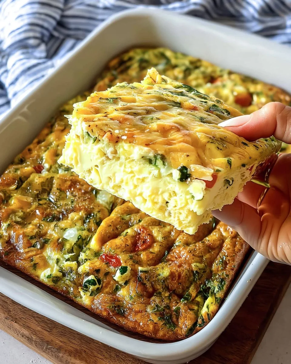 Delicious protein-packed egg bake with vegetables and cheese
