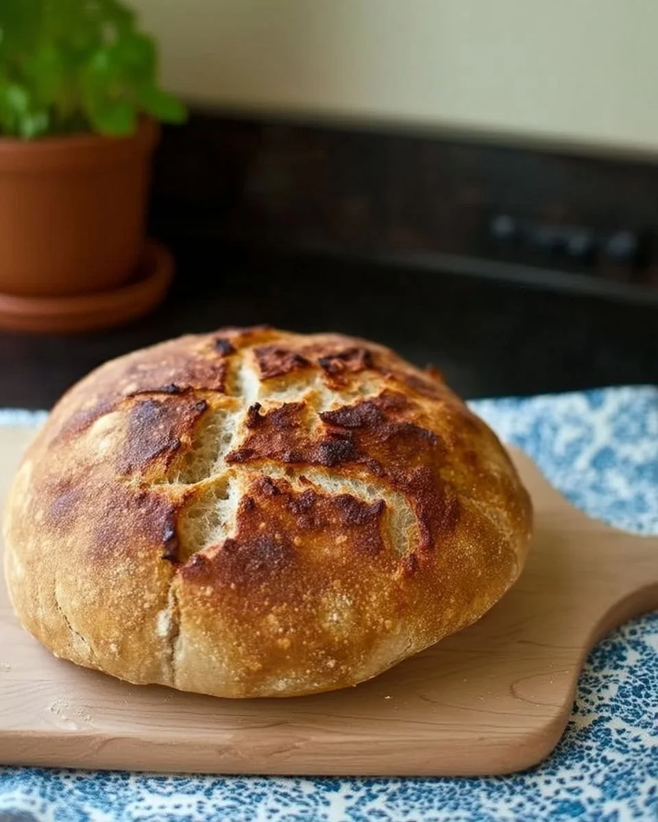 Delicious homemade sourdough bread baked in a slow cooker.