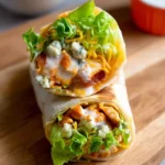 5 Minute Buffalo Chicken Wraps ready to serve with fresh ingredients