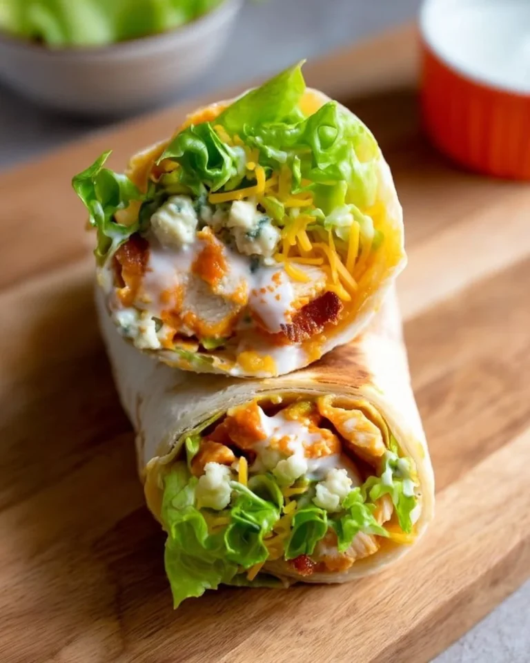 5 Minute Buffalo Chicken Wraps ready to serve with fresh ingredients