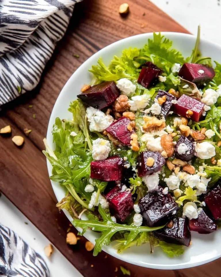 Colorful Beet and Goat Cheese Salad with arugula and walnuts