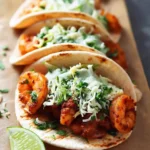 Delicious blackened shrimp tacos topped with fresh ingredients