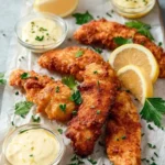 Crispy buttermilk chicken tenders served with dipping sauce