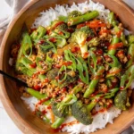 Ground Turkey Teriyaki Stir-Fry with colorful vegetables and teriyaki sauce