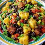 Southwestern black bean potato salad with colorful ingredients