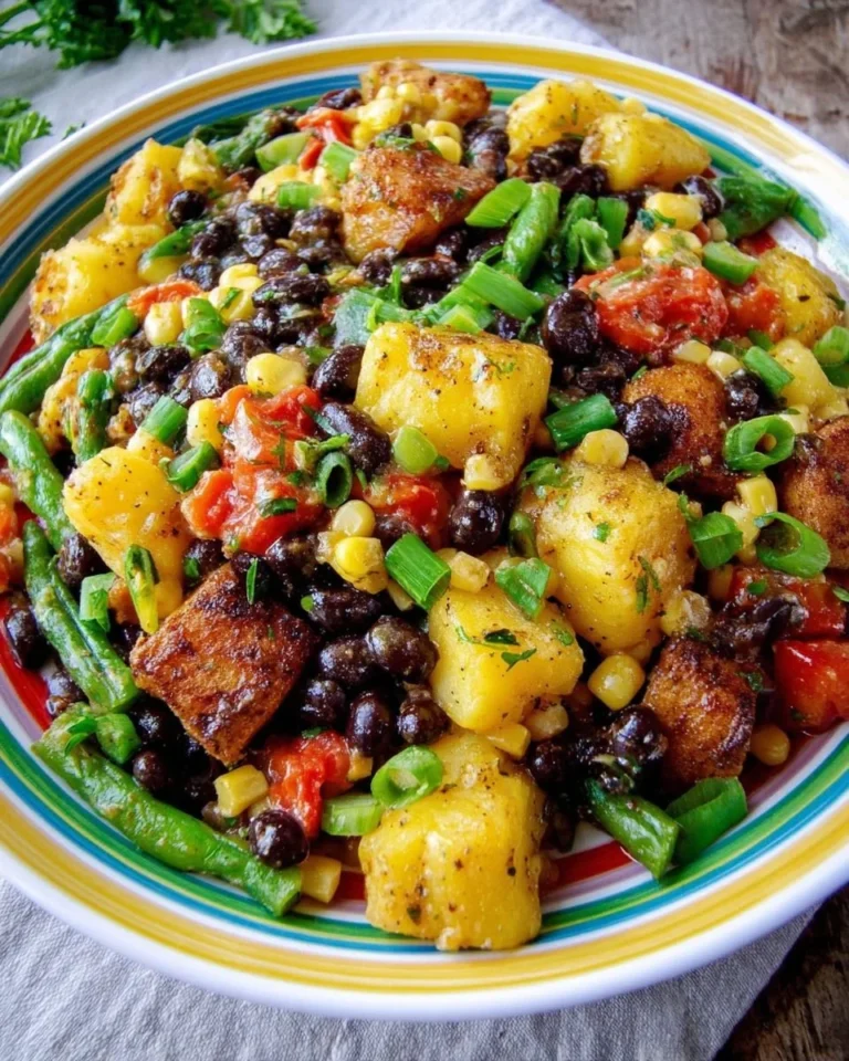 Southwestern black bean potato salad with colorful ingredients