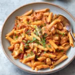 Creamy Sun Dried Tomato Chicken Pasta dish with vibrant tomatoes