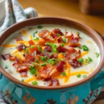 Delicious slow cooker bacon ranch potato soup served in a bowl
