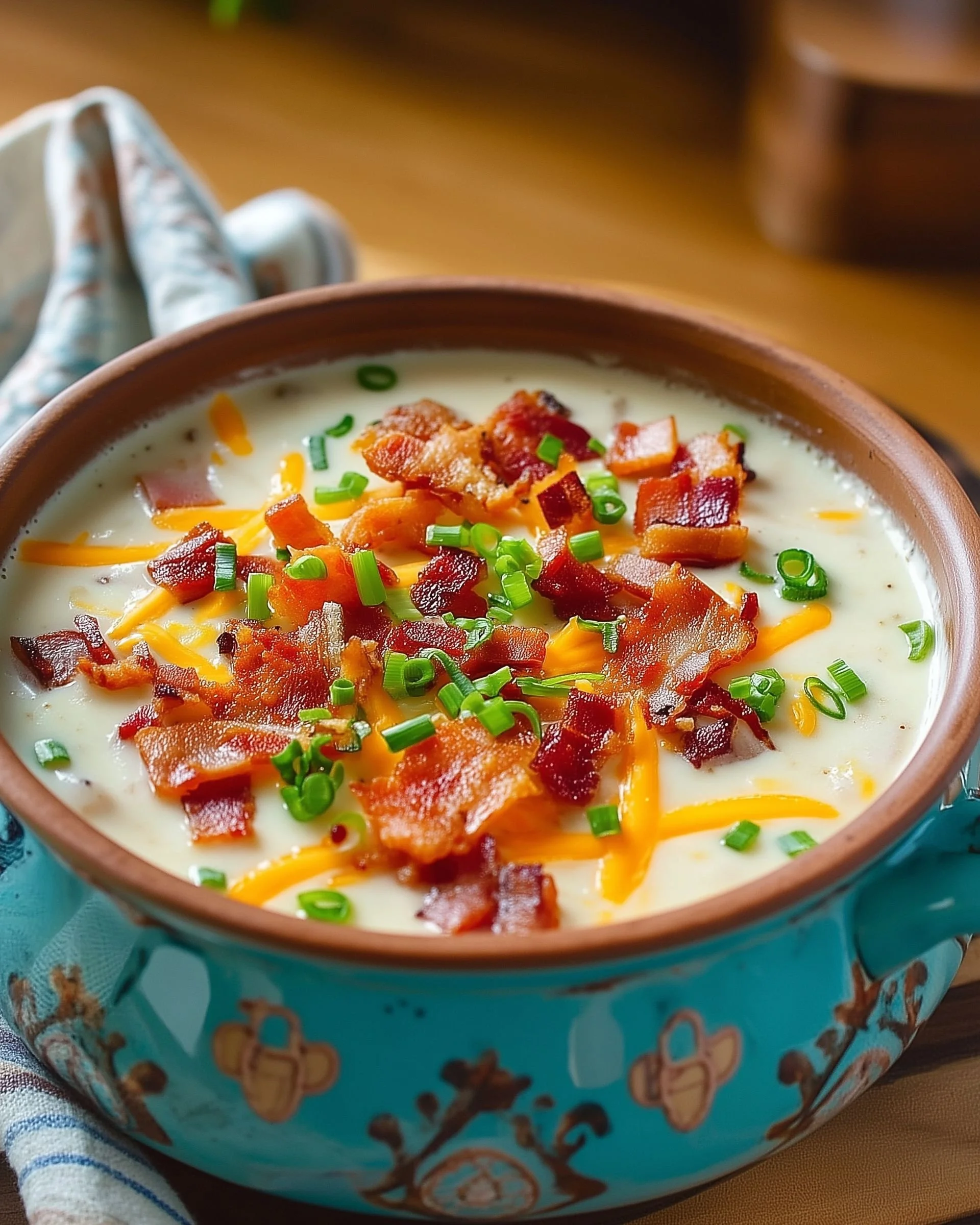 Delicious slow cooker bacon ranch potato soup served in a bowl