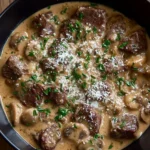 Delicious Slow Cooker Beef Stroganoff with tender beef and creamy sauce