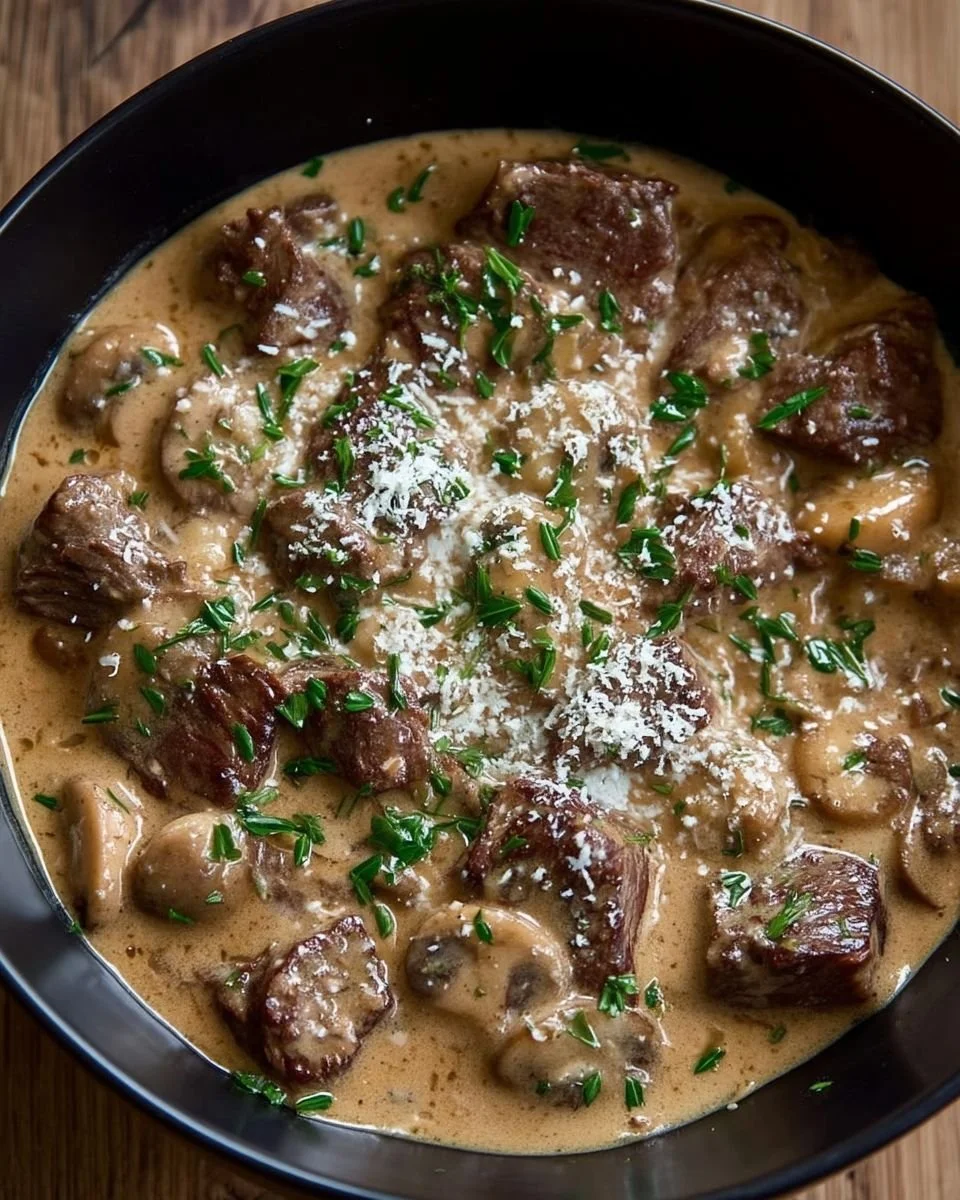 Delicious Slow Cooker Beef Stroganoff with tender beef and creamy sauce