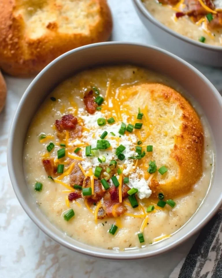 Delicious slow cooker loaded baked potato soup garnished with cheese and chives