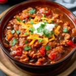 Delicious Smoky Chipotle Chili served in a bowl with fresh toppings