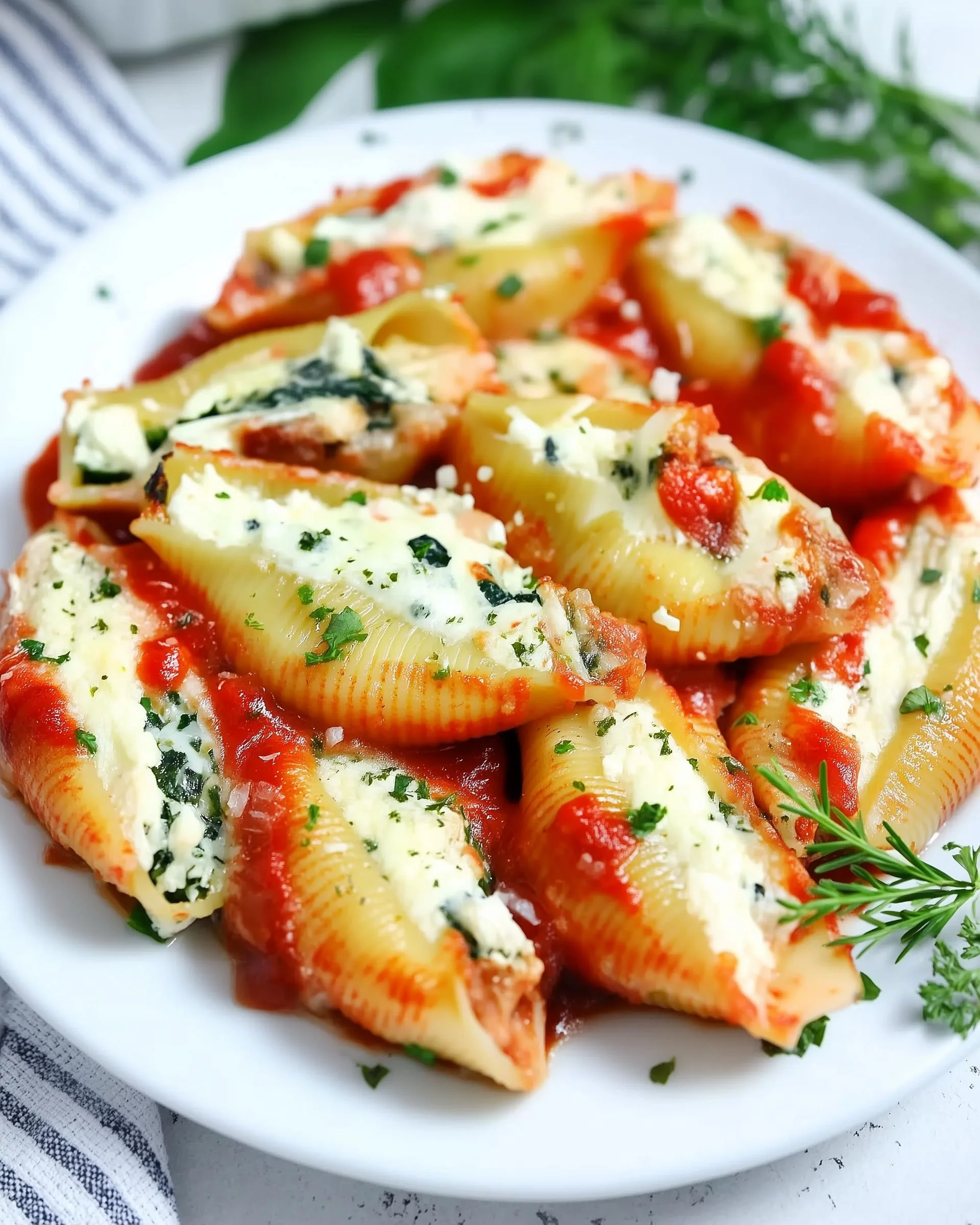 Delicious stuffed shells filled with spinach and ricotta cheese