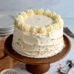 Delicious vanilla layer cake with fluffy layers and creamy frosting