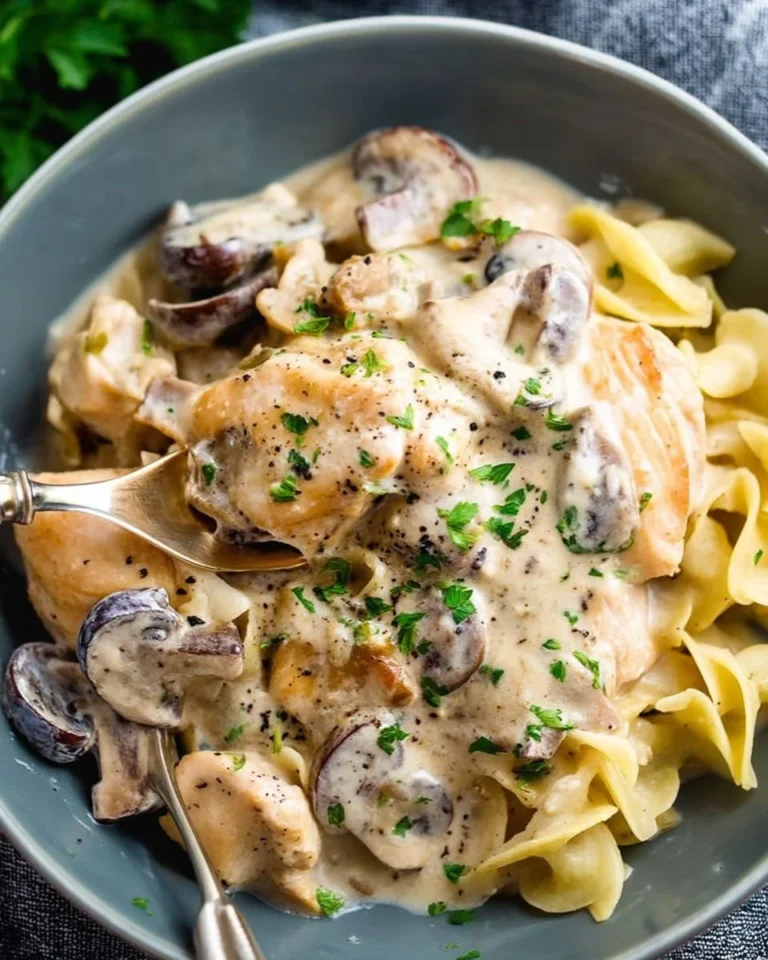 Crockpot Cream of Mushroom Chicken served with vegetables