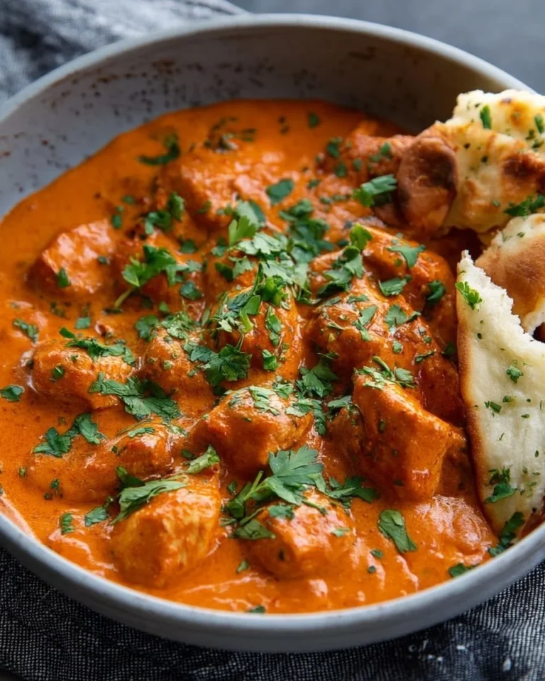 Delicious finger lickin' butter chicken served with rice and naan.