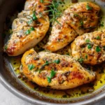 Delicious Garlic Butter Chicken served with fresh herbs and a side of vegetables