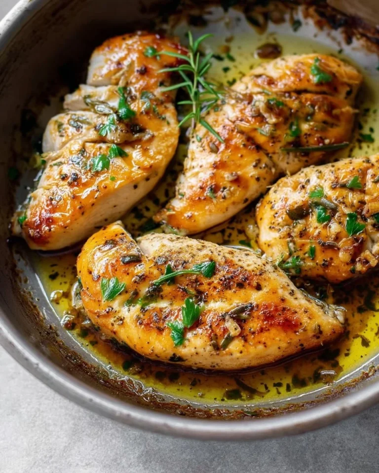 Delicious Garlic Butter Chicken served with fresh herbs and a side of vegetables
