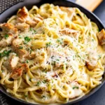 Delicious Garlic Parmesan Chicken Pasta with chicken, garlic, and parmesan cheese