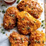Baked Crunchy Hot Honey Chicken served on a plate with garnishes