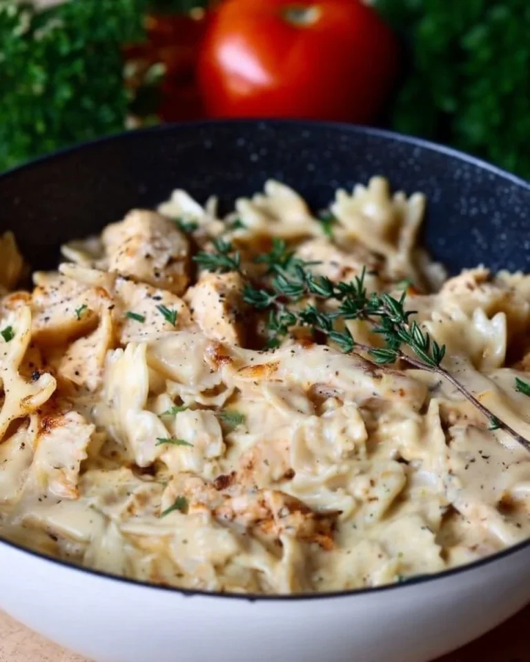 Creamy Chicken Garlic Parmesan Pasta in a bowl garnished with parsley.