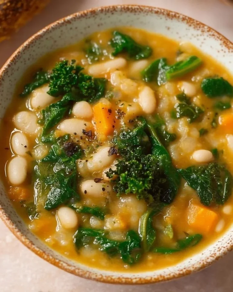Bowl of flavor-packed white bean soup garnished with herbs