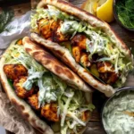 Sheet Pan Chicken Pitas filled with chicken and fresh vegetables