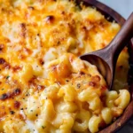 Delicious easy baked cheddar mac and cheese served in a bowl