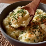 Creamy instant pot mashed potatoes served in a bowl with herbs