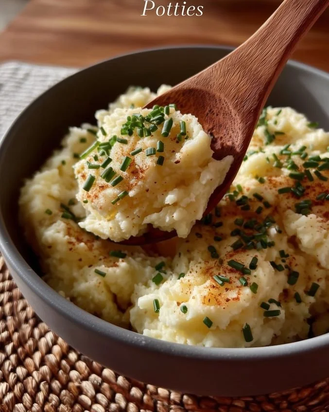 Creamy instant pot mashed potatoes served in a bowl with herbs