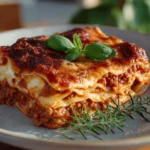 Traditional Italian lasagna layered with cheese and meat sauce