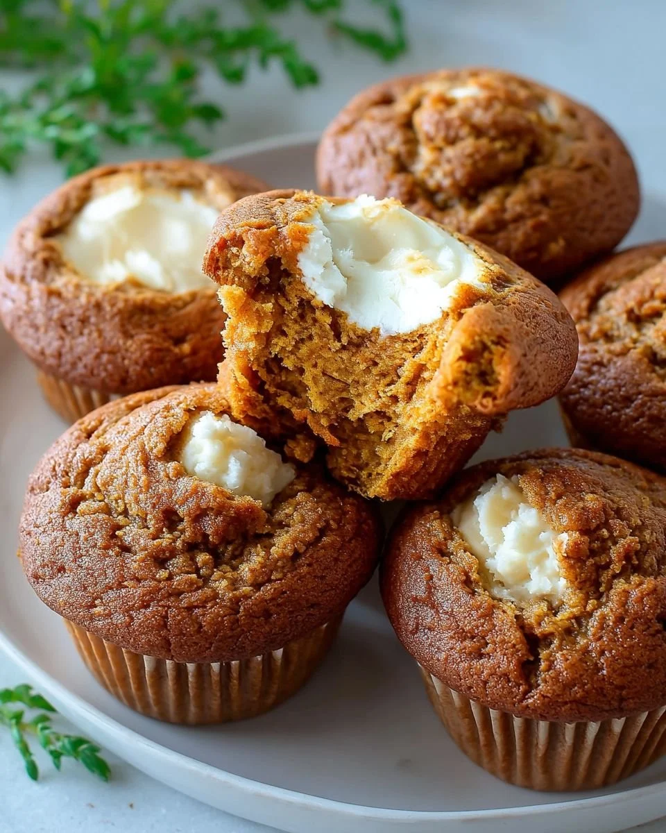 Delicious Pumpkin Cream Cheese Muffins with a cream cheese swirl