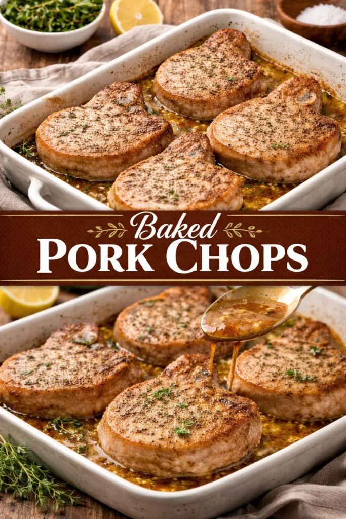 Juicy baked pork chops with herbs and spices