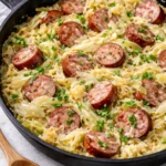 Cajun Cabbage and Sausage Skillet with vibrant colors and spices.