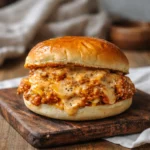 Cajun Chicken Sloppy Joes with creamy cheese sauce on a plate