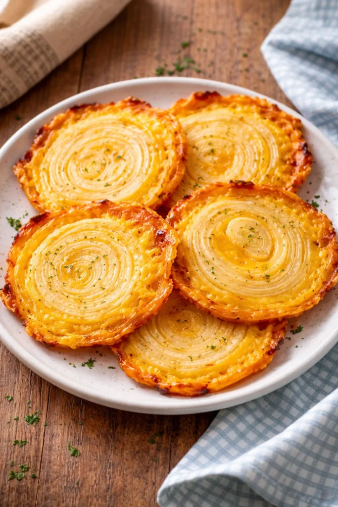 Delicious cheesy onion crisps served in a bowl