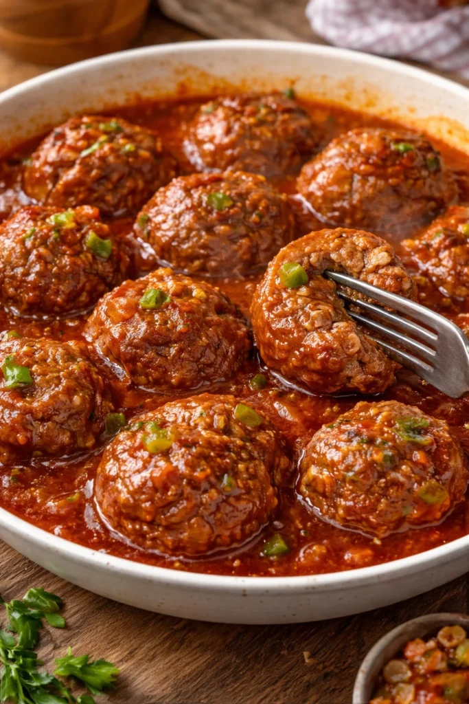 Plate of Coca-Cola Meatballs garnished with herbs