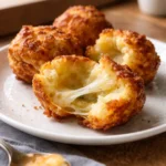 Crispy mashed potato cheese puffs served on a plate.