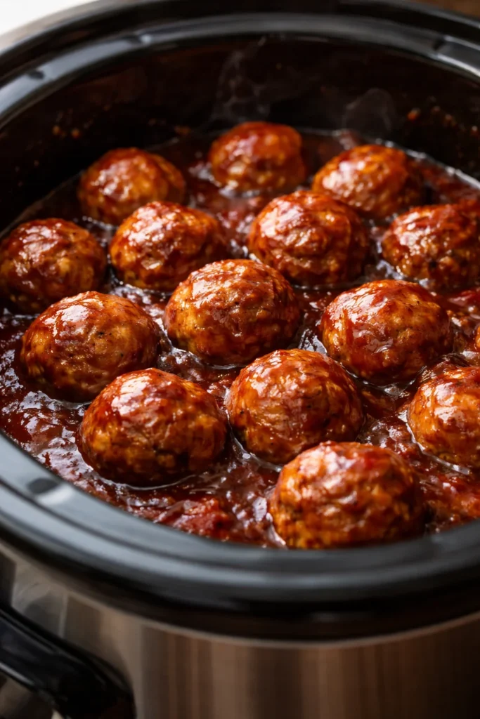 Crock Pot Sweet Vidalia Onion BBQ Meatballs served on a platter