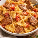 Delicious One Pot Creamy Cajun Sausage Pasta served in a bowl