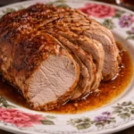 Slow Cooker Cola Pork Roast served with a side of vegetables