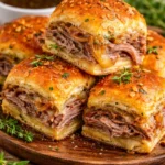 Delicious easy French dip sliders served with dipping sauce