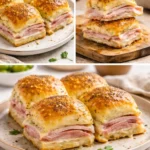 Delicious homemade ham and cheese sliders served on a platter