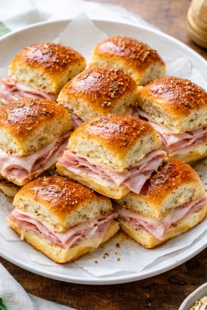 Ham and Cheese Hawaiian Sliders on a serving platter