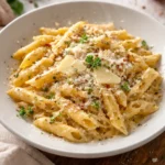 Delicious one pot creamy garlic pasta ready to serve