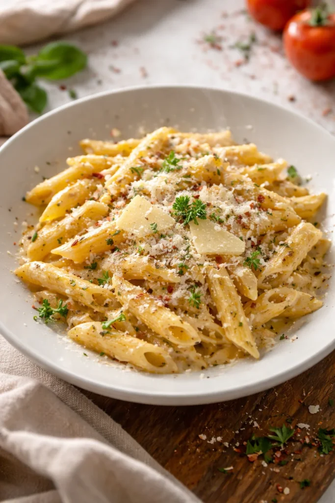 Delicious one pot creamy garlic pasta ready to serve