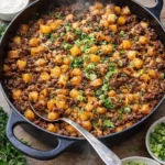 Delicious one pan dinner with ground beef and potatoes